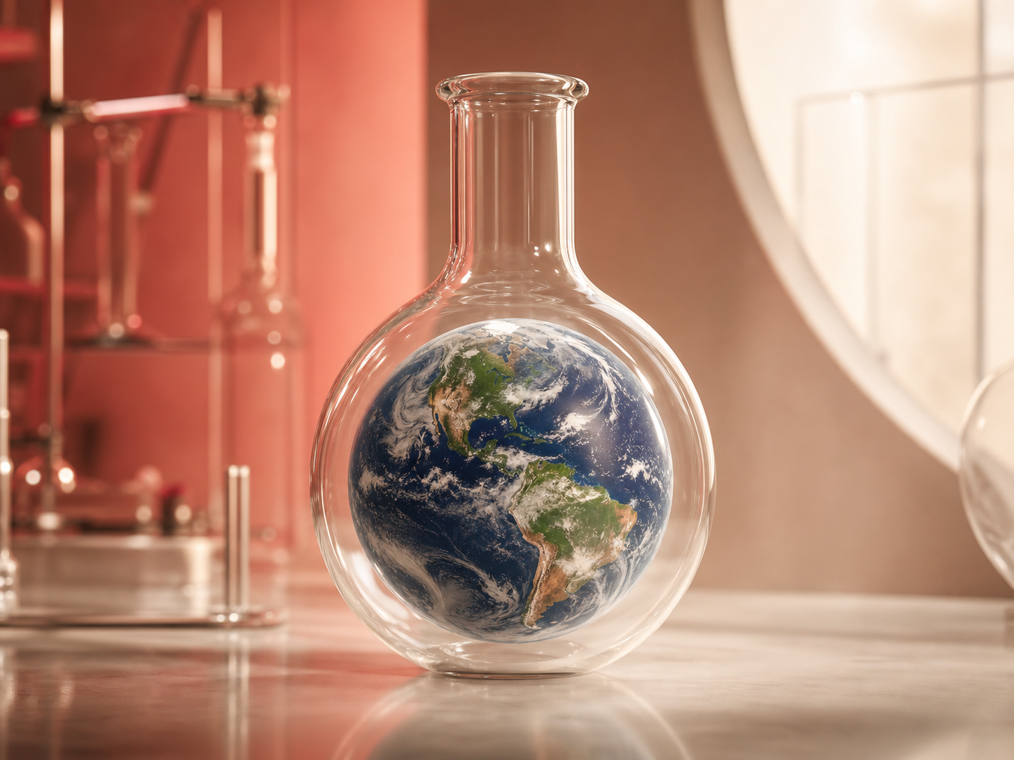 Earth inside a round-bottom flask